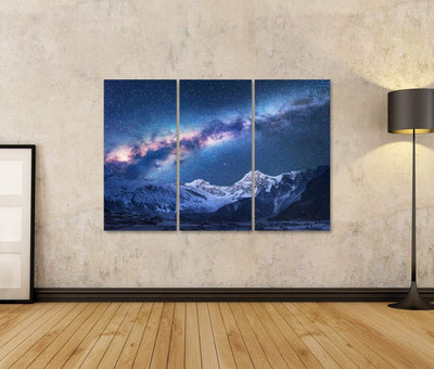 Bild auf Leinwand Sternenhimmel Nepal Gebirgstal Wandbild Poster Kunstdruck Bilder Format: 130x80cm