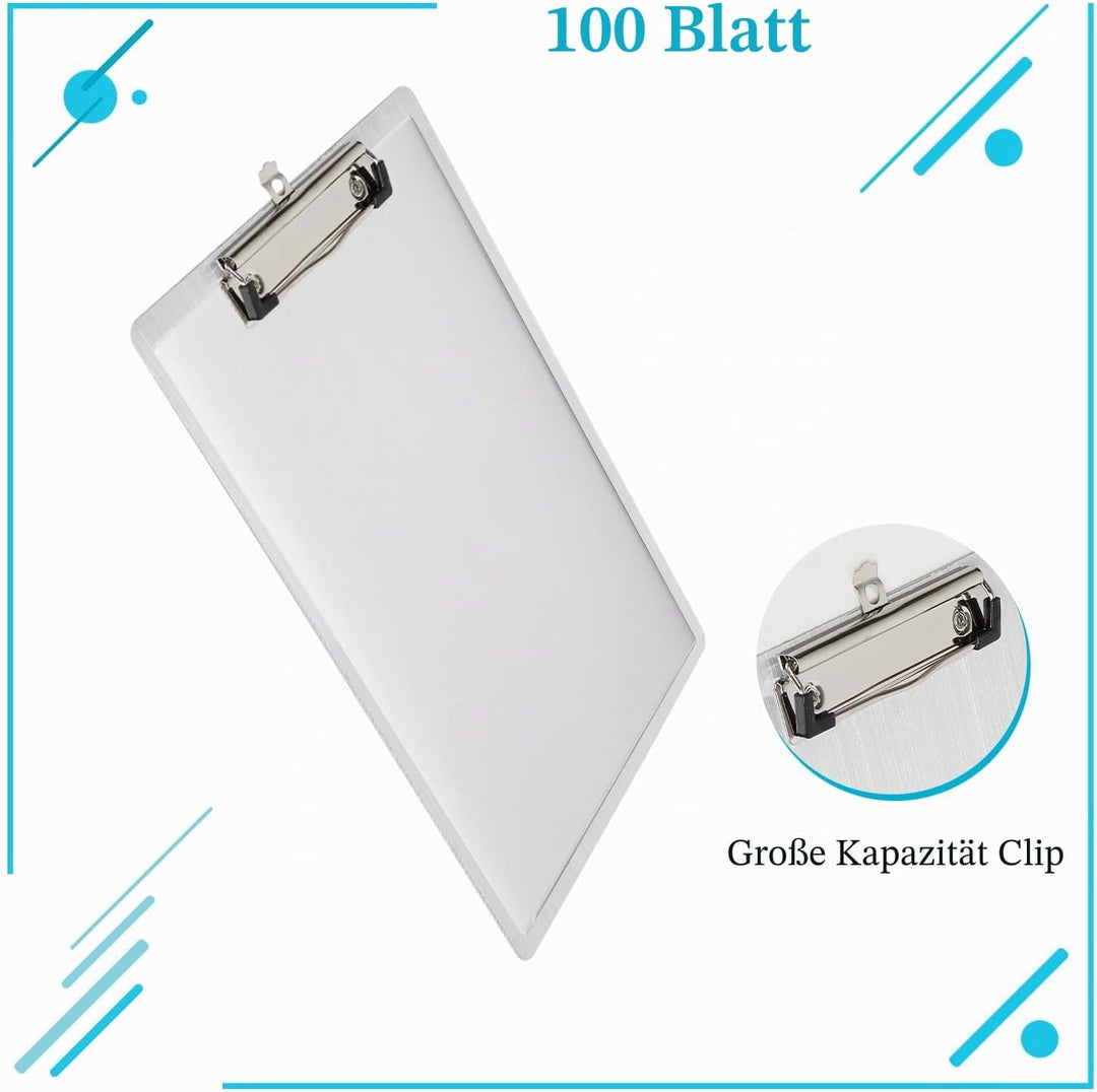 2 Stück Klemmbrett aus Aluminium A4 Alu Klemmbrett mit Federklemme und Aufhängeöse 23x32cm Stabile A