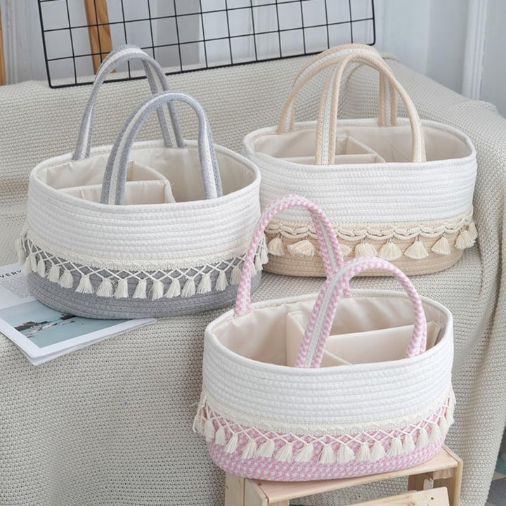 Aufbewahrungskorb Baumwollseil Gewebte Wickeltasche Wickel-Organizer | Baby-Wickeltasche Windelkorb