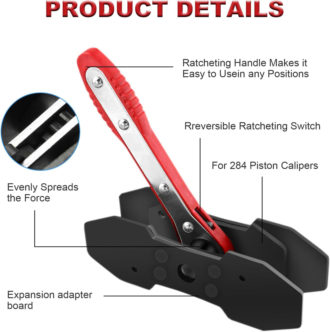 CHANG QI Bremssattelwerkzeug Ratschen Bremskolben-Rückstell-Werkzeug mit 2 Stahlplatten und 4 S Hake