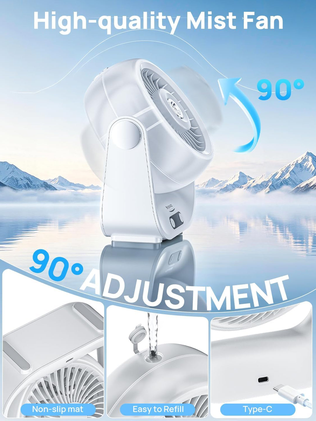 Kssvzz Tischventilator Leise mit Wasserkühlung - 5000mAh USB Ventilator Akku mit 5 Stufen, LED-Anzei