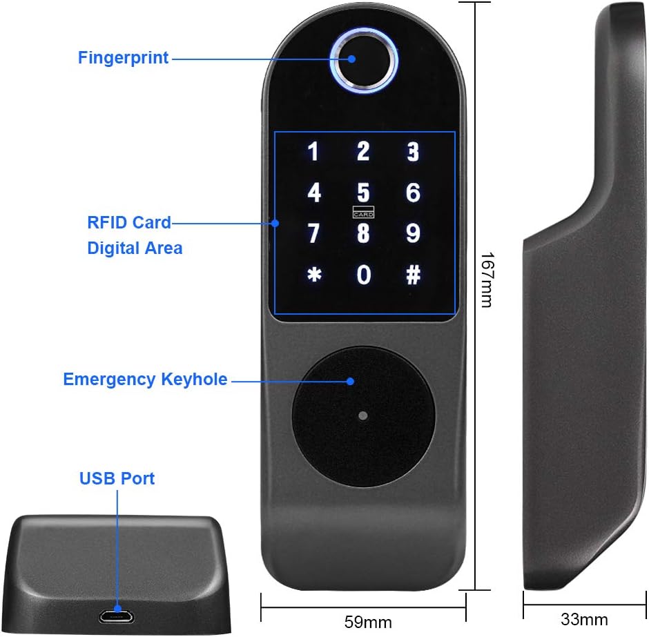 FTSTech Elektronisches Smart Lock Biometrischer Fingerabdruck Türschloss Virtuelles Passwort Wechat