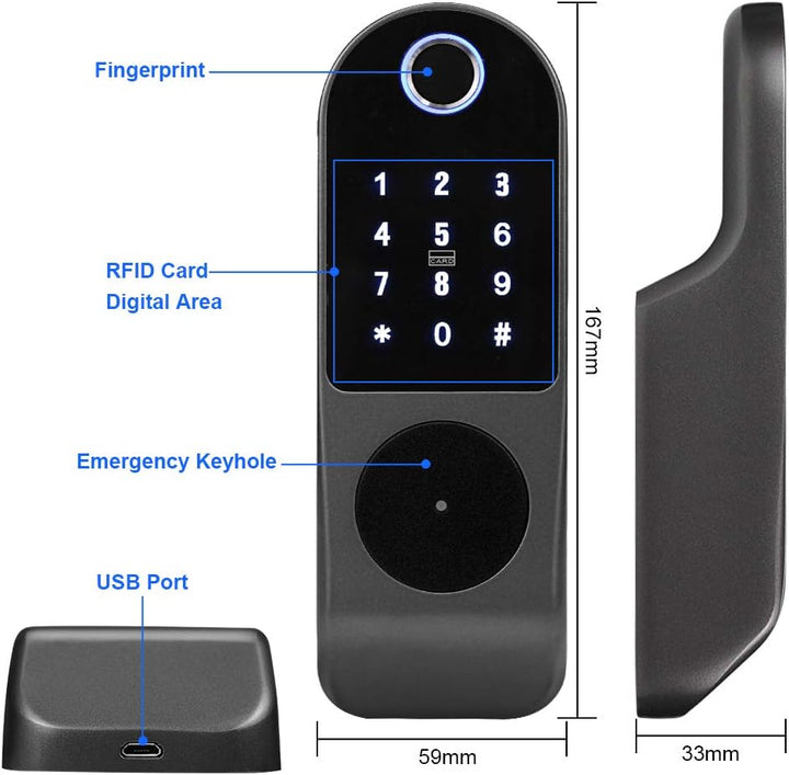 FTSTech Elektronisches Smart Lock Biometrischer Fingerabdruck Türschloss Virtuelles Passwort Wechat