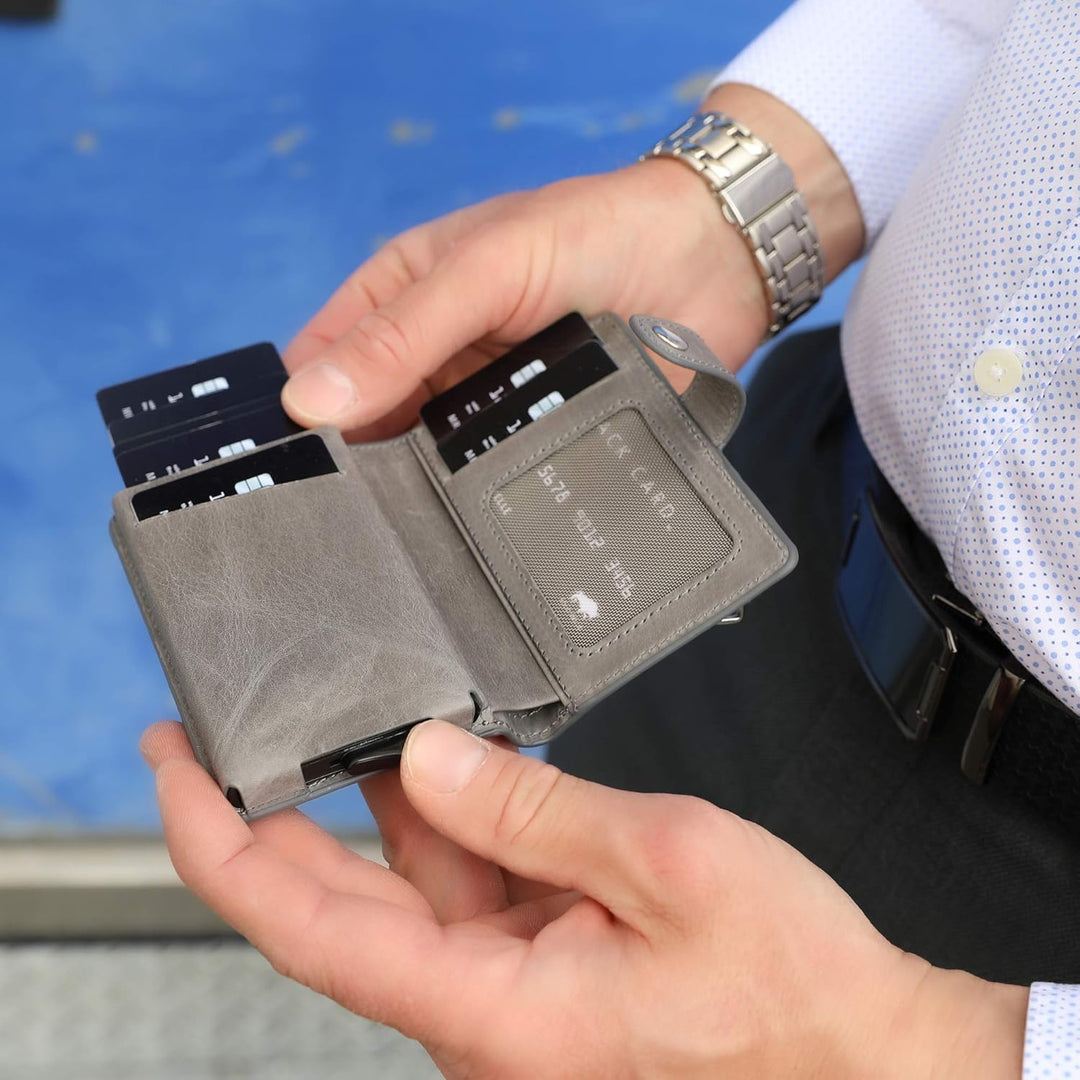 Solo Pelle Leder Geldbörse Q-Wallet mit integriertem Kartenetui für 15 Karten + Geldscheine geeignet
