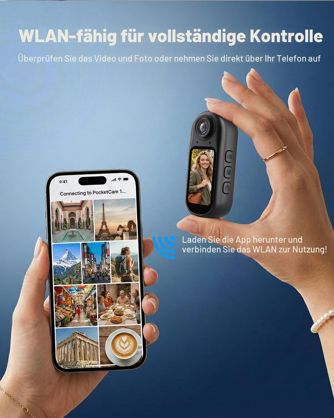 Mini Action Kamera 4K WiFi -128GB tragbare Körperkamera, magnetisches Umhängeband, Daumengrösse, fre