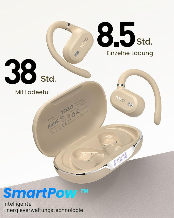 TOZO OpenWear Kabellose Bluetooth-Kopfhörer, ENC-Anrufe, 14,2mm Treiber, 38 Std Wiedergabe,LED-Anzei