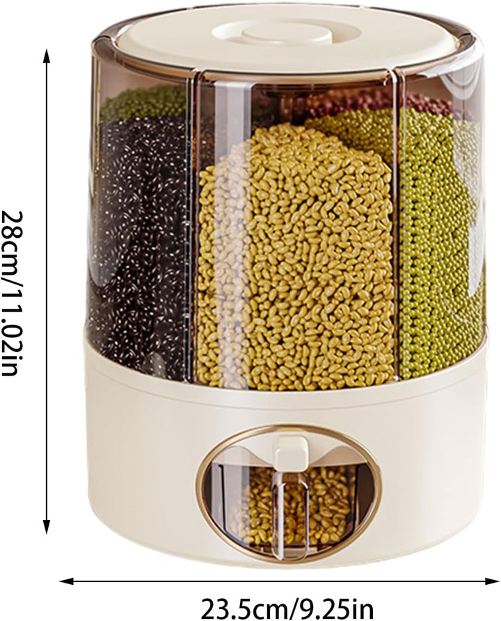 Generisch Rotating Rice Bucket, Click Output Food Dispenser, Adorable 6 Grid Rotatings Rice Storage