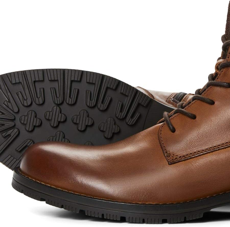 Jack and Jones Herren Leder Stiefel Elegante Stiefelette 43 EU Cognac, 43 EU Cognac