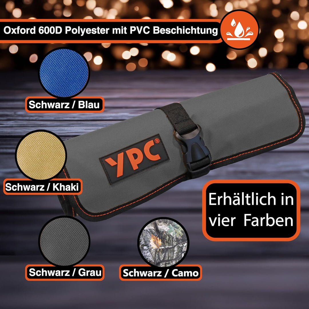 YPC VarioRoll L – 45x32cm, 10 Steckfächer und 4 Halteschlaufen, Werkzeugtasche rollbar, Messertasche