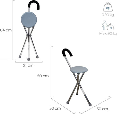 Mobiclinic, Gehstock mit Sitz, bis zu 90 kg, Gloria, Europäische Marke, Faltbar, Aluminium, Gehstock