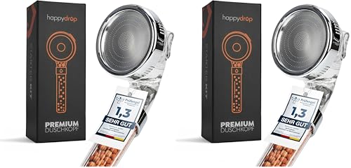 Premium Duschkopf mit Mineralsteinen von happydrop - Die wassersparende Handbrause druckerhöhend mit