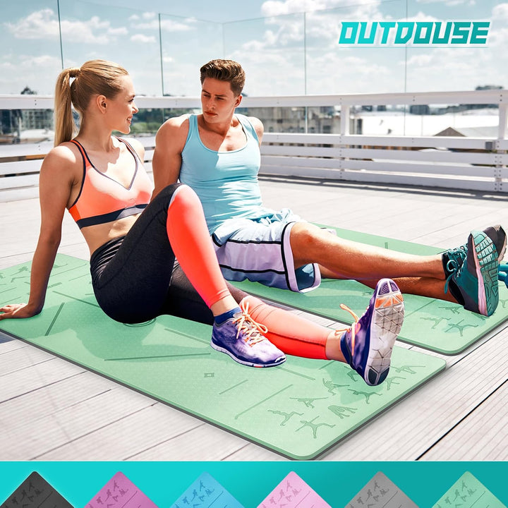 OUTDOUSE Yoga Matte, TPE 6mm Dicke Hautfreundliche Yogamatte Rutschfest Gymnastikmatte Pilates Gymna
