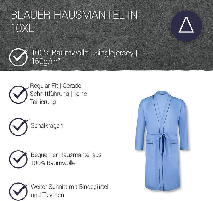 ADAMO Hausmantel, dunkelblau mit rot, XXL bis 10XL 10XL Grosse Grössen hellblau, 10XL Grosse Grössen