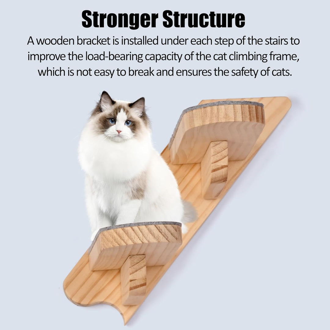 Wand Montierte Katze Kletterregal - Holz Vier Schritt Treppe Mit Plüsch Bedeckt - Möbel für Klettern