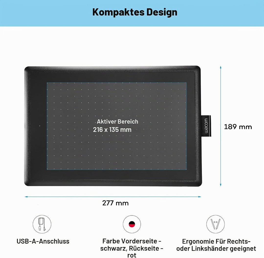 One by Wacom Stifttablett mit drucksensitivem Stift, geeignet für Windows, Mac &amp; Chromebook, Medium,