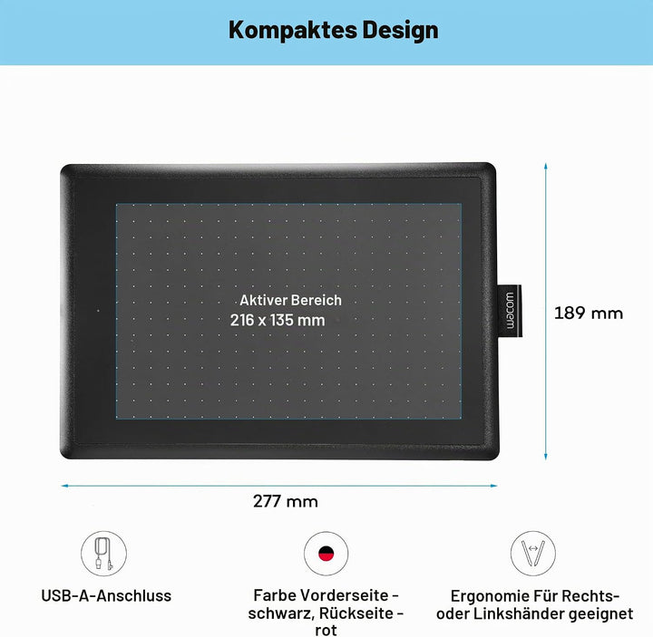 One by Wacom Stifttablett mit drucksensitivem Stift, geeignet für Windows, Mac &amp; Chromebook, Medium,