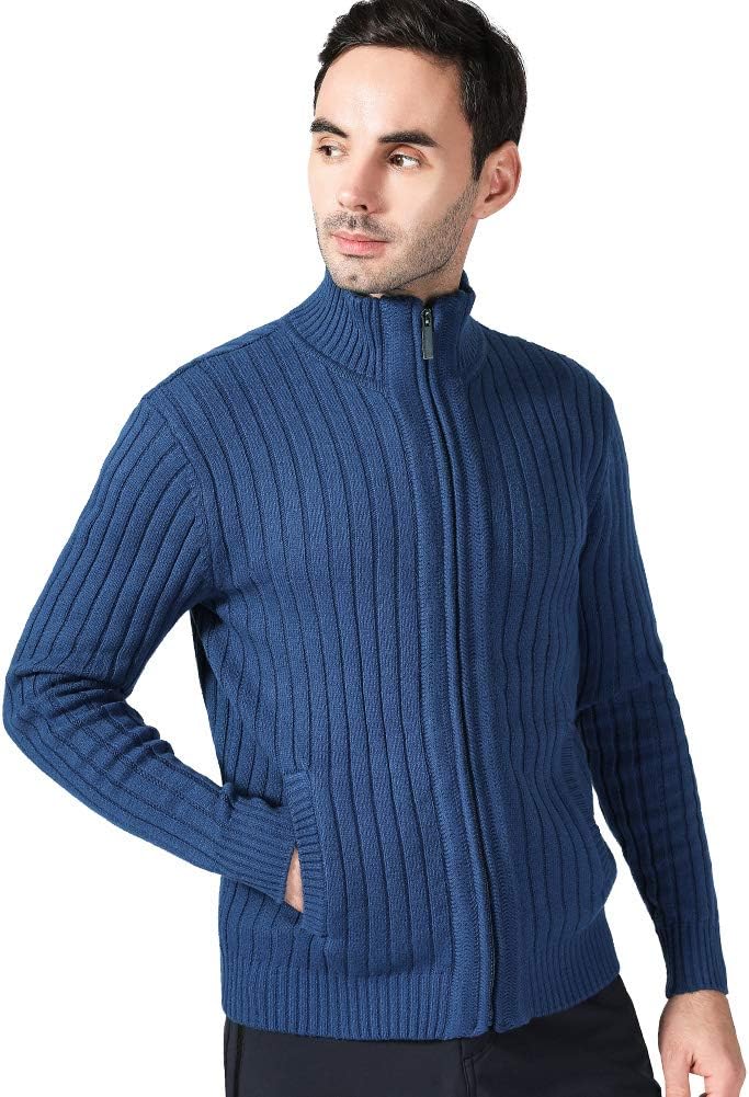 AOLI RAY Herren Strickjacke mit Reissverschluss Cardigan Stehkragen Pullover Feinstrike Sweaters mit