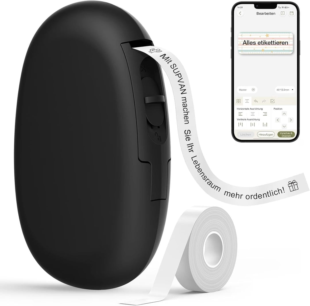 SUPVAN Katasymbol Etikettendrucker, Mini Bluetooth E10 Selbstklebendes Etikettiergerät - Tragbarer L