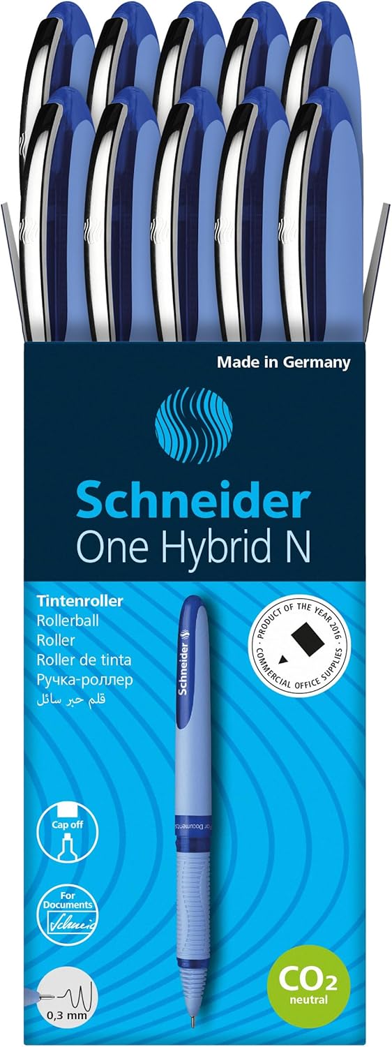Schneider One Hybrid N Tintenroller, 0,3 mm Hybrid-Nadelspitze, hellblauer Schaft, blaue Tinte, Box