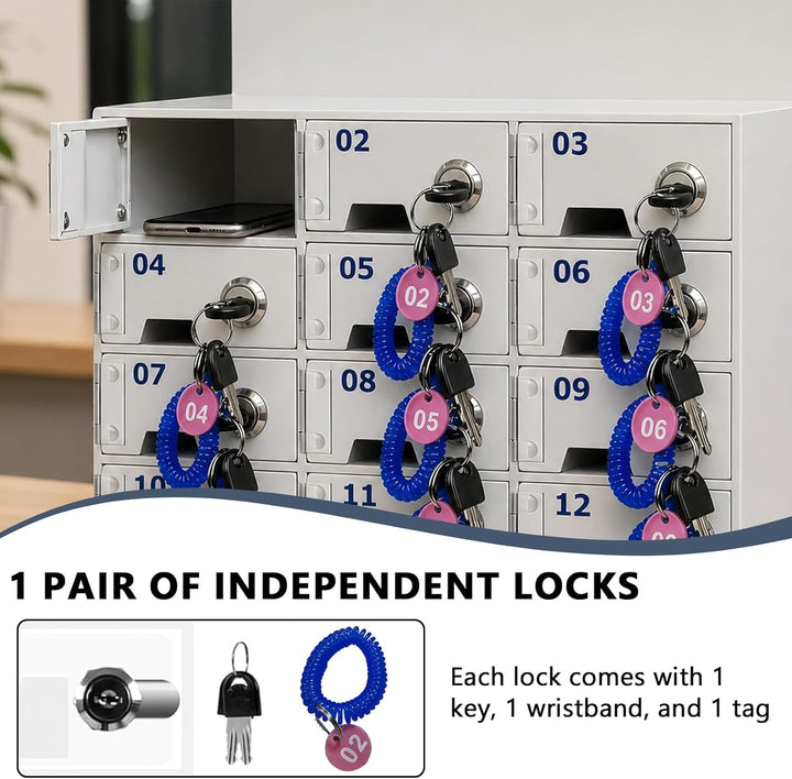 Handy-Aufbewahrung 12 Slots, Wandmontiert Handy Aufbewahrungsbox mit Schlüssel und Ladeanschluss, Ha
