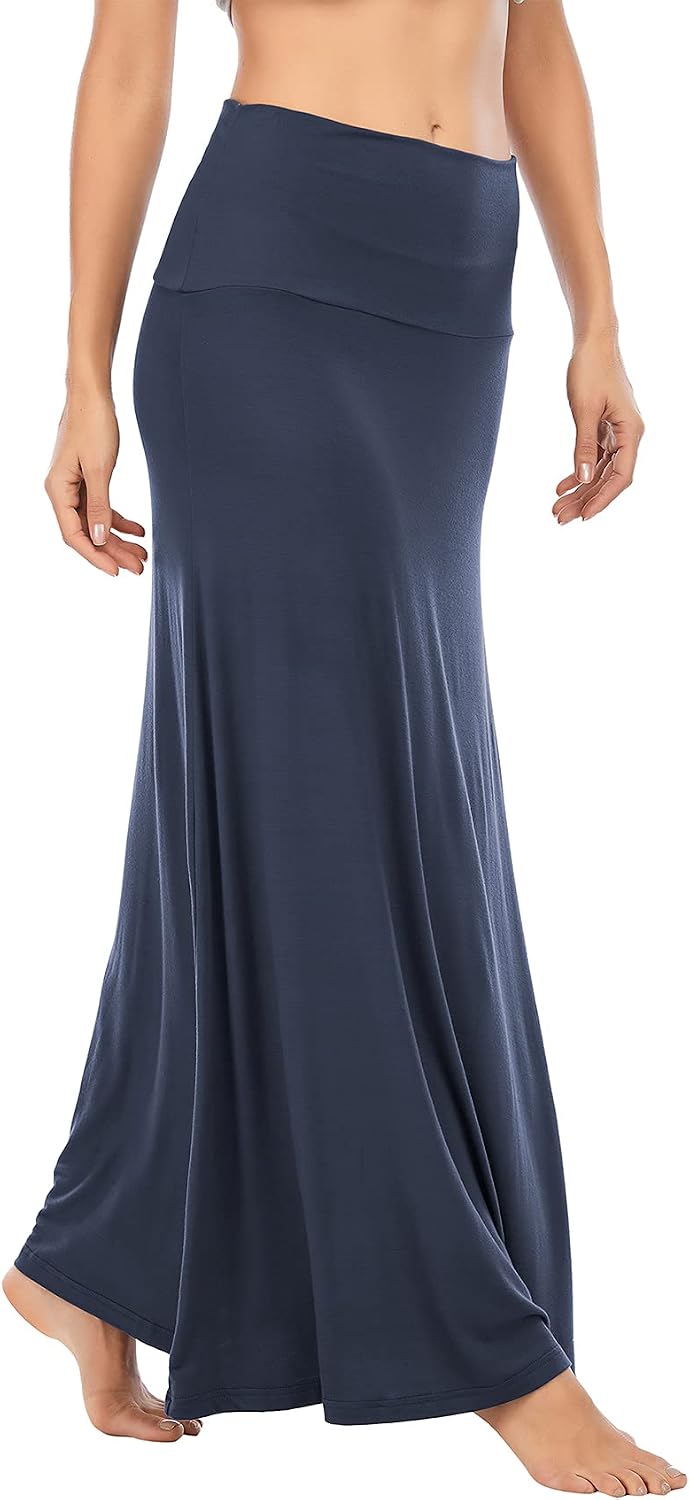 Durio Rock Maxirock Lang Damen Rock Weich Sommerrock Elegant Freizeitrock mit Hohem Bund Elastisch S