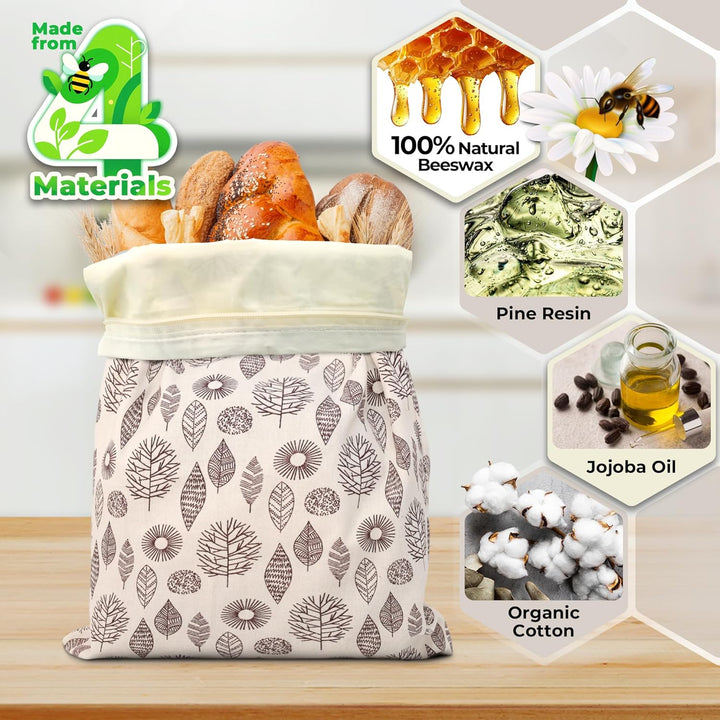 OHIYO Wiederverwendbare Bienenwachs Brotbeutel 43cm×33cm, natürliche Bienenwachs-beschichtete Baumwo