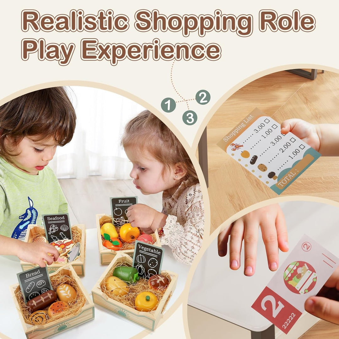 Lebensmittelgruppen, 36 Stück, Holzfutter zum Spielen, Küche, realistisches Spielen, Küchenzubehör m