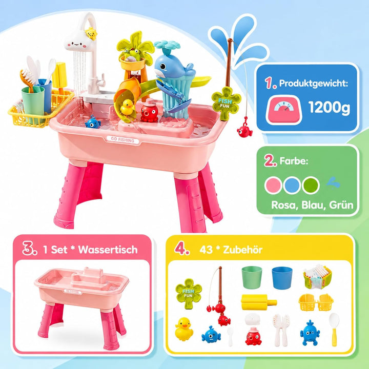 4-in-1 Spielspüle - Wassertisch Mit Pumpe Und Fliessendem Wasser | Sand Und Wasser Spielzeug | Angel
