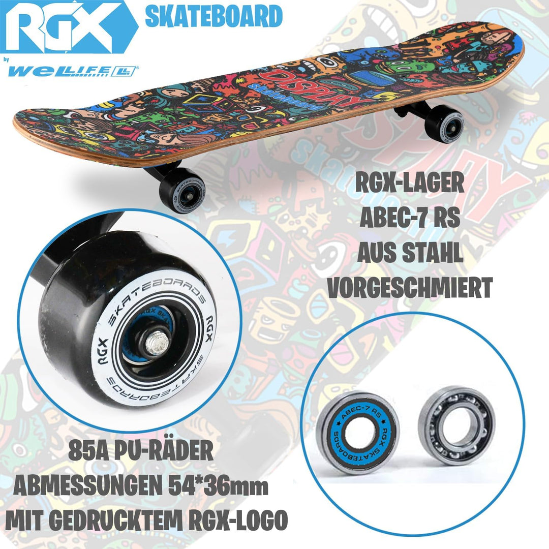 WeLLIFE - RGX Skateboard Skateboard (31"x8") 79x20cm aus 9 Schichten Ahorn Design konkave PU Rad 54*