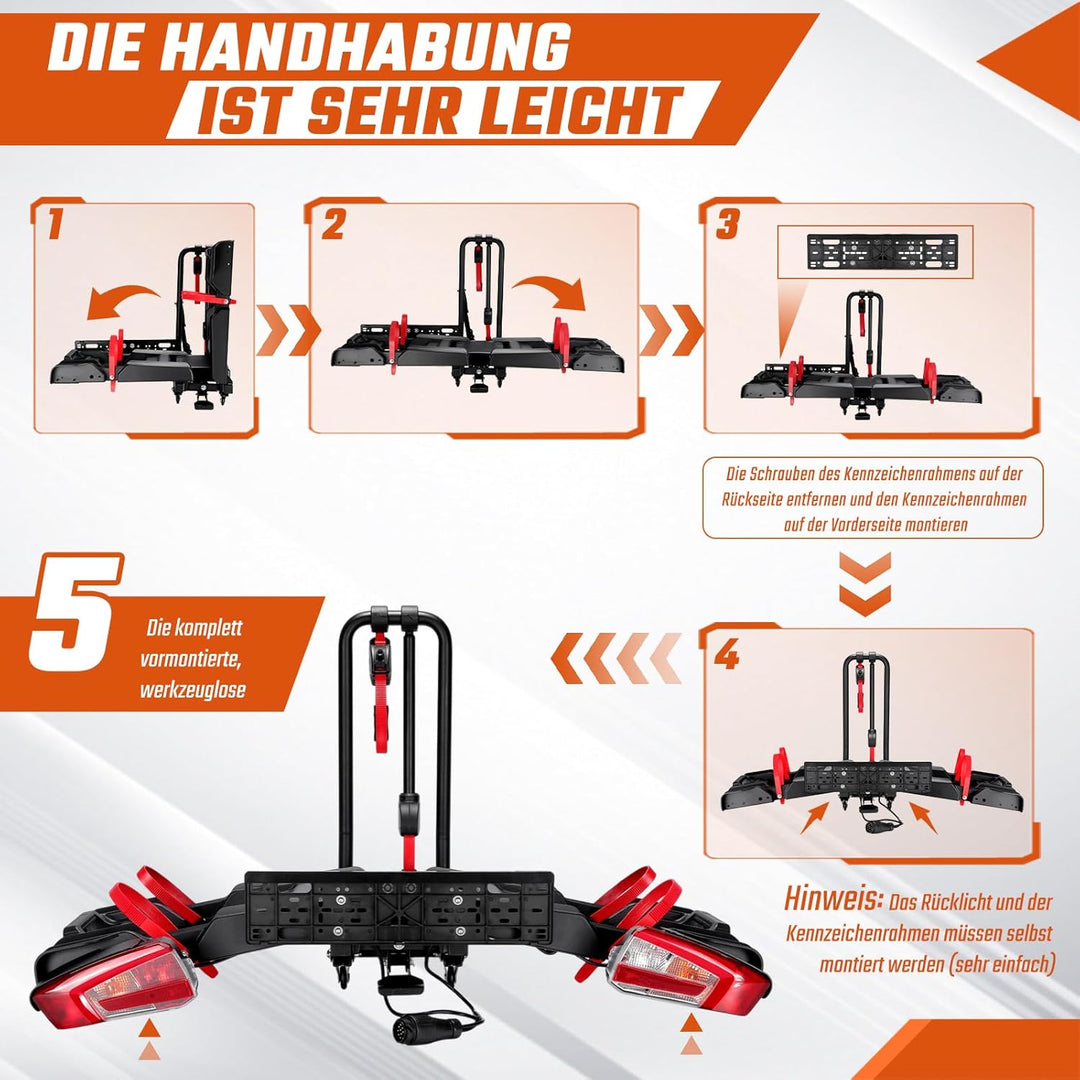 Fahrradträger E-Bike geeignet, Teilweise Vormontage, Diebstahlschutz, für 2 Fahrräder, für Anhängeku
