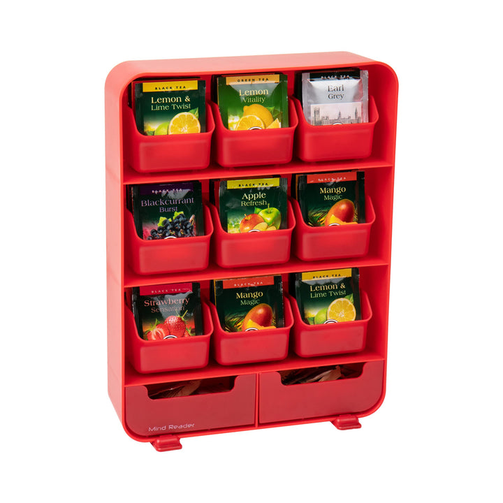 Mind Reader TBORG-RED Teebeutelhalter Teebeutel-Organizer, Kunststoff, rot, Rot