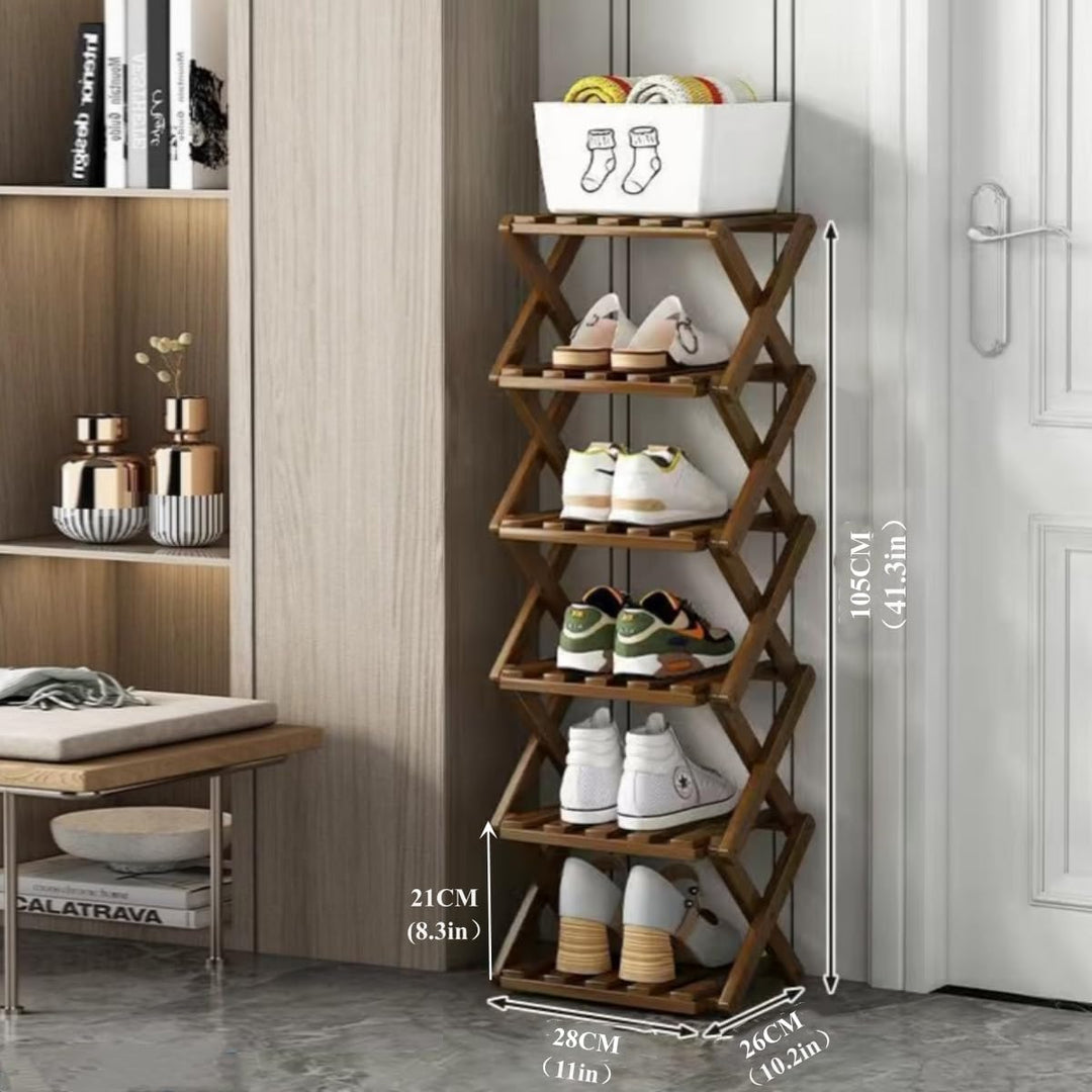 Faltbares Schuhregal, vertikaler Schuhhalter aus Bambus, hoch, für kleine Räume. Multifunktionales s