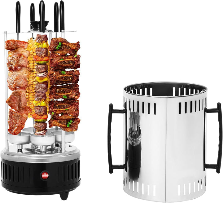 Vertikaler Edelstahl Elektro-Tischgrill inkl. 5 Spiesse, BBQ Vertikalgrill Rundgrill für Schaschlik-