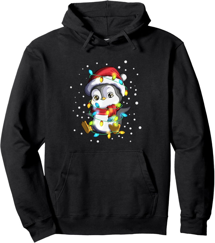 Pinguin Weihnachtsmütze Lichterkette Weihnachtsbeleuchtung Pullover Hoodie