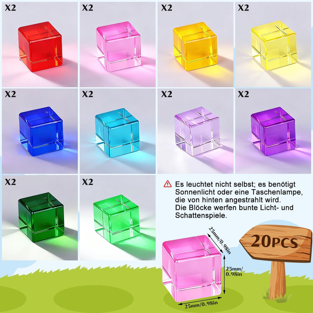 Niuny Lichtbausteine Kinder 20stk Acryl Bausteine Kinder Stapelspielzeug Sensorik Bausteine Acrylbau