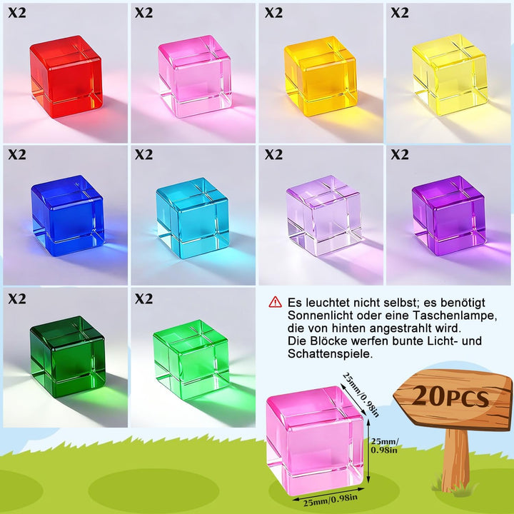 Niuny Lichtbausteine Kinder 20stk Acryl Bausteine Kinder Stapelspielzeug Sensorik Bausteine Acrylbau