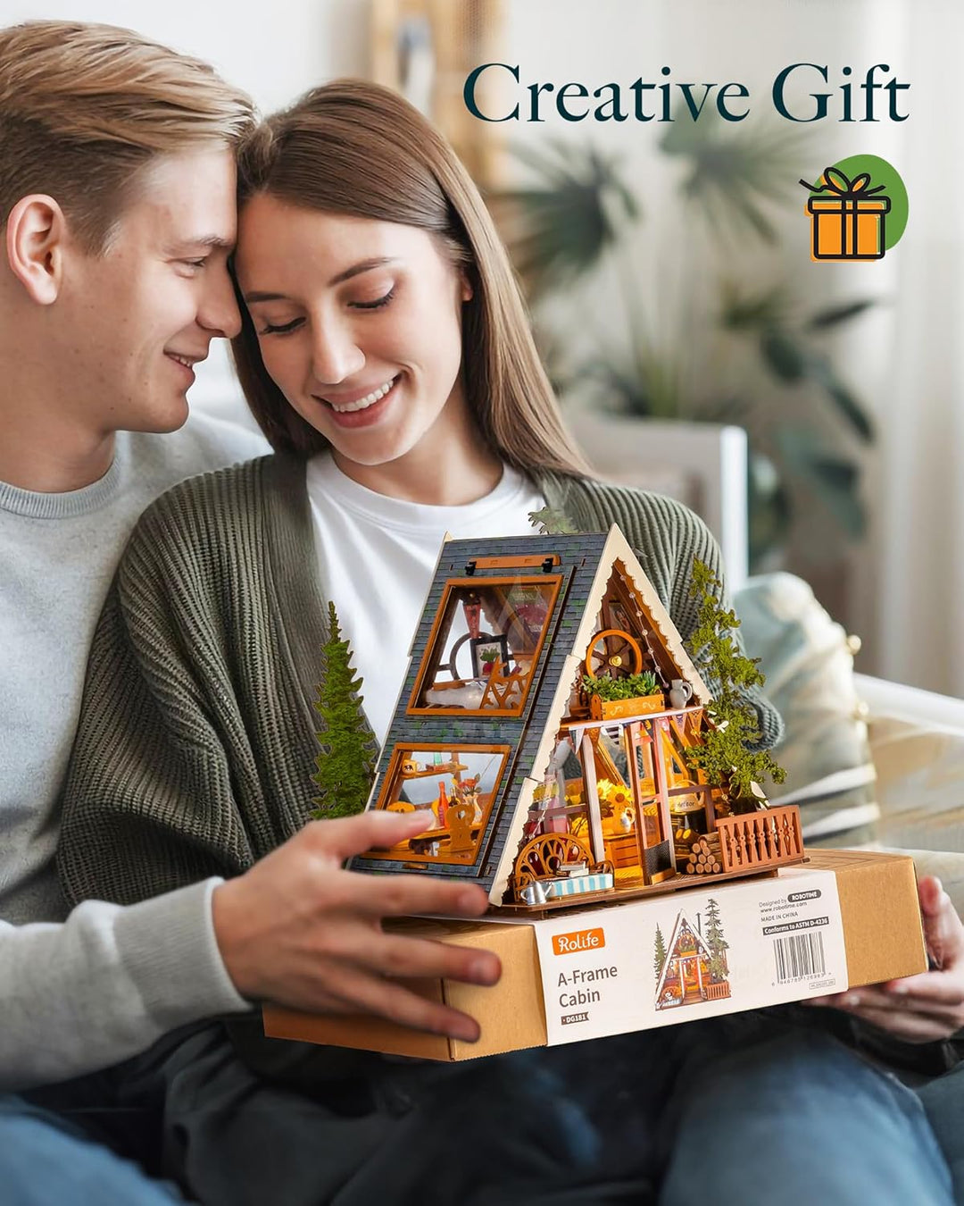 Rolife Puppenhaus A-Frame Cabin Holzmodell Natürliches Heilendes Puppenhaus Märchenwald Hütte Therap