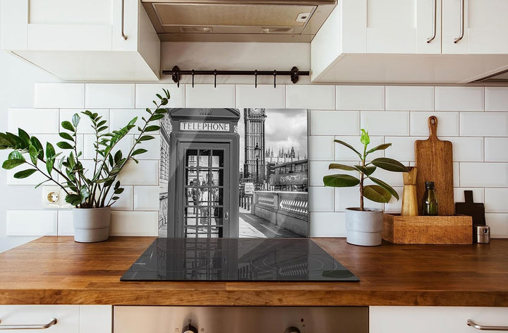 Telefonzelle in London Herdabdeckplatte & Spritzschutz aus Echtglas | Für Herd-Kochfelder | 60x52 cm