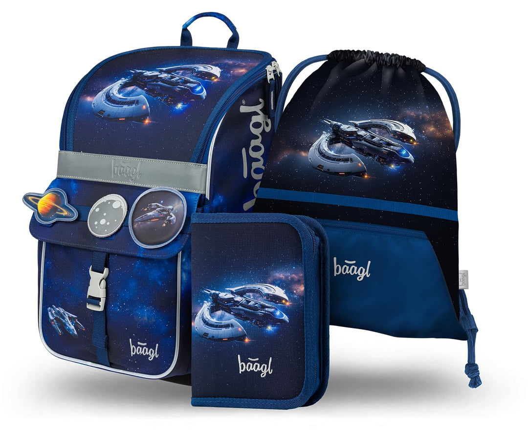 Baagl Schulranzen Mädchen Set 3 Teilig (Zippy Schultasche für 1. Klasse, Mäppchen, Turnbeutel), Grun