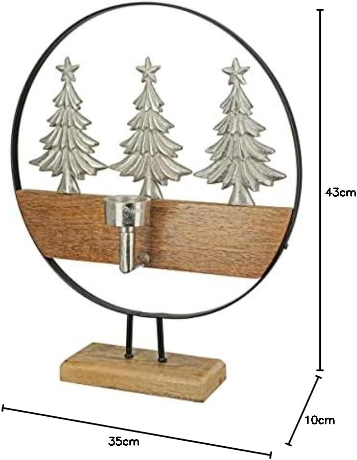 GILDE Holz Weihnachtsdekoration Teelicht Leuchter - Motiv: Tannenbäume aus Aluminium - Farbe: braun