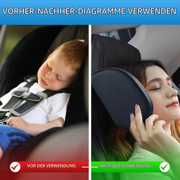 2 Pack KopfstüTze Auto Kinder, 180 Grad Verstellbares Atmungsaktiv Leder Nackenstütze Auto,Nackenkis