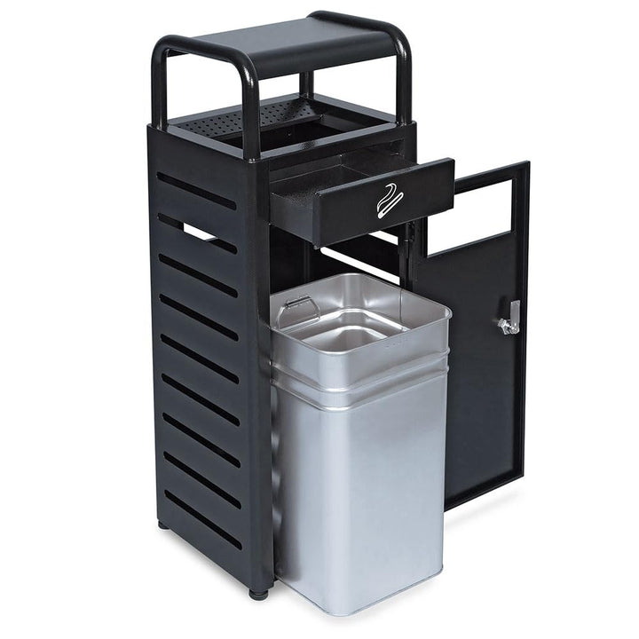BRB Abfallsammler mit Regendach und Aschenbecher, Inhalt 20 Liter, BxTxH 330x280x880 mm, schwarz pul