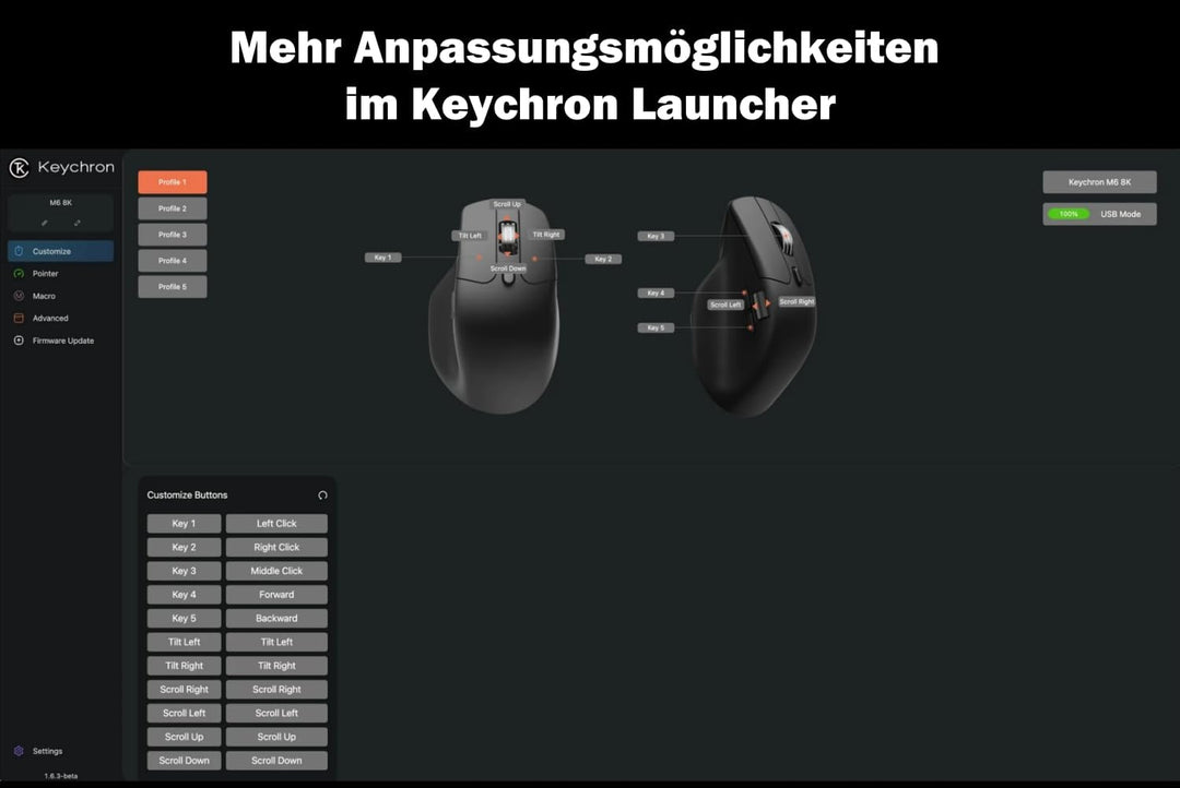 Keychron M6 8K Wireless Bluetooth/2.4 GHz/Kabelgebundene Optische Maus,8000Hz Leichtgewicht 86g Prog