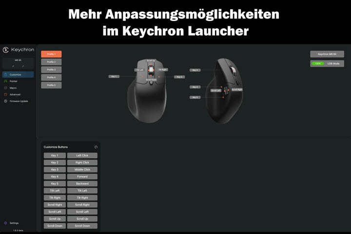 Keychron M6 8K Wireless Bluetooth/2.4 GHz/Kabelgebundene Optische Maus,8000Hz Leichtgewicht 86g Prog