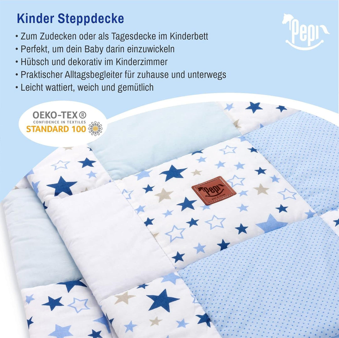 Pepi - Patchwork Baby Bettdecke und Kissen - Baby Decke und Kissen Set - Kinderbettdecke - Bettdecke