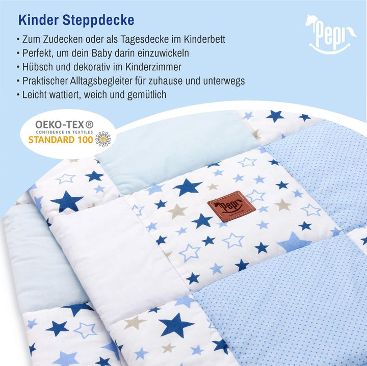 Pepi - Patchwork Baby Bettdecke und Kissen - Baby Decke und Kissen Set - Kinderbettdecke - Bettdecke