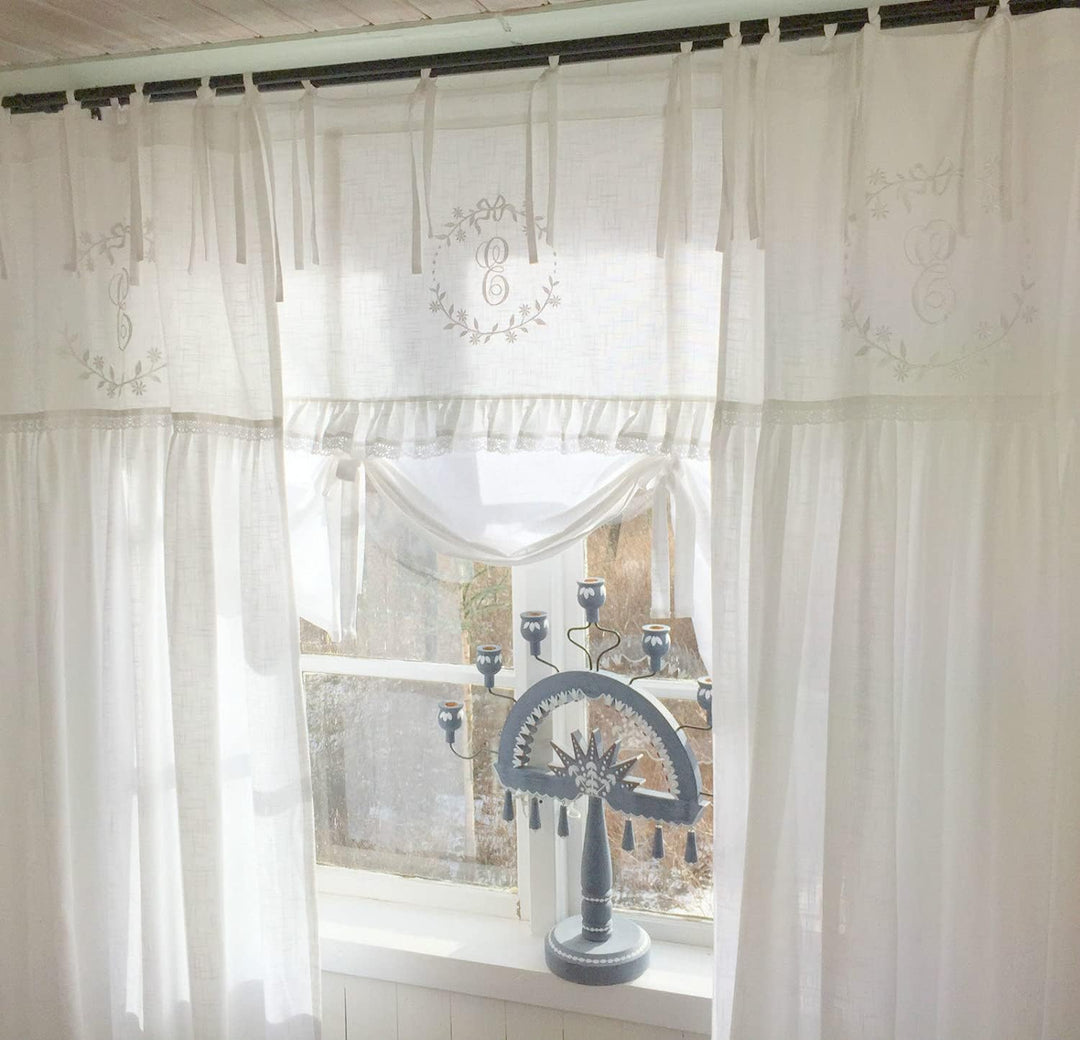 Offwhite Vorhang Crystal NY Gardinen Schals 70x250 cm 2 Stück Bandaufhängung Vorhangset Shabby Vinta