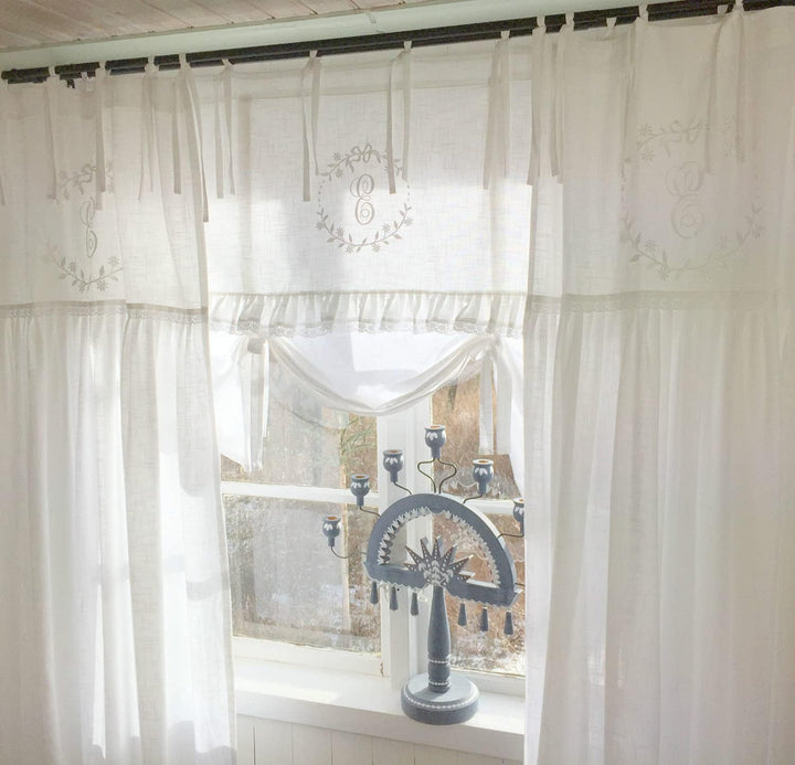 Offwhite Vorhang Crystal NY Gardinen Schals 70x250 cm 2 Stück Bandaufhängung Vorhangset Shabby Vinta