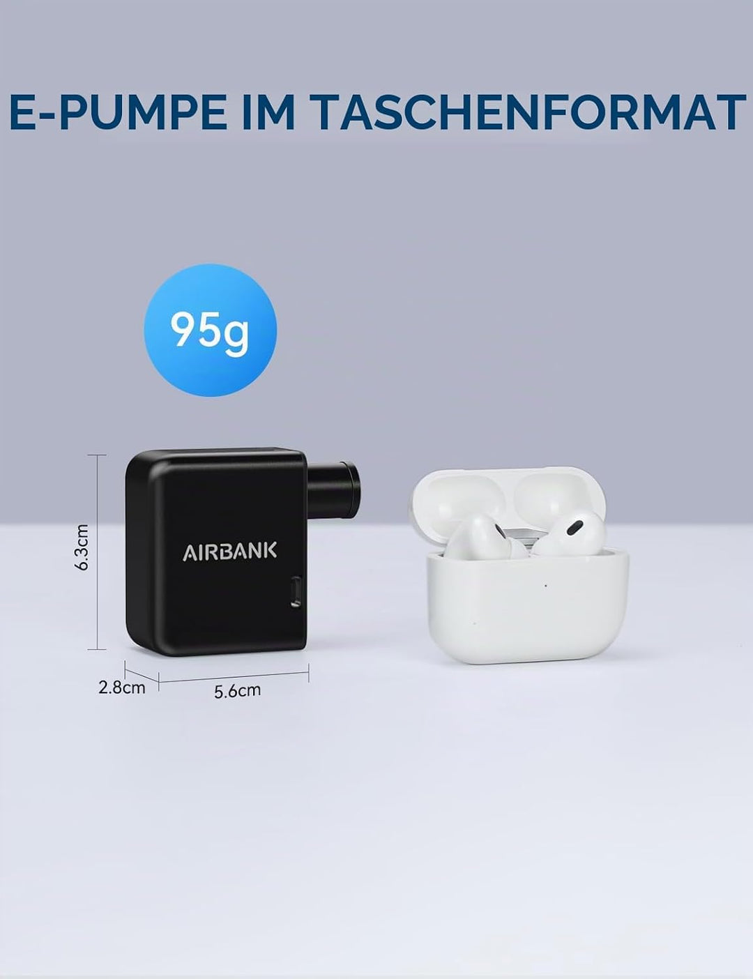 AIRBANK Pocket Fahrrad Luftpumpe Elektrische Fahrradpumpe Mini Akku Kompressor 97Gramm 100PSI Klein