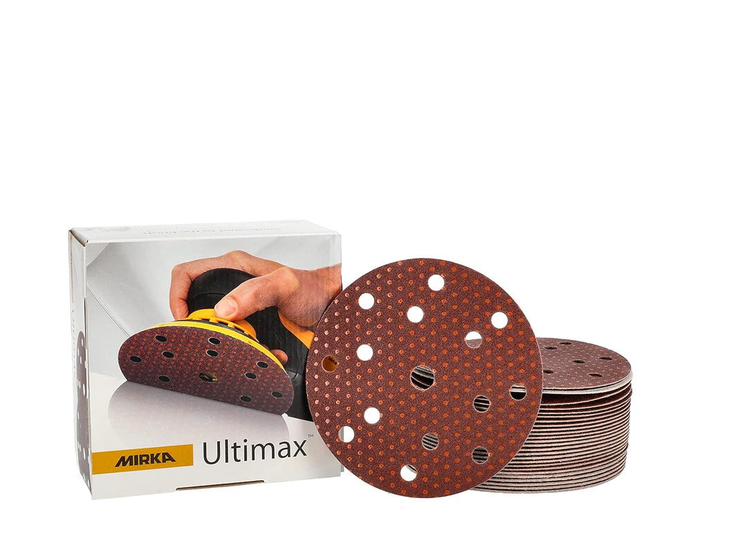 Mirka Ultimax Schleifpapier Ø 150mm Klett 15-Loch / Korn P100 / 50 Stk / Für 150mm Exzenter und Schl